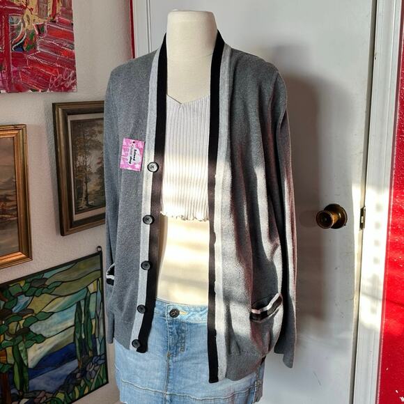 express gray and black button up cardigan - Picture 1 of 3